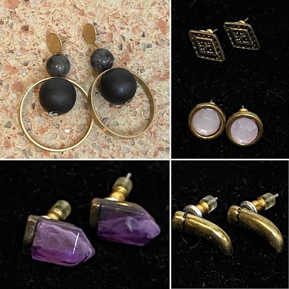 Vintage Jewelry - Earrings Bundle x5 Assorted Gemstone Amethyst Costume
